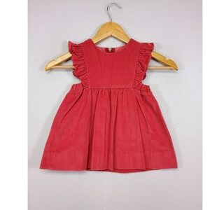 Cottagecore Fischel by Johnston Toddler 3T Red Corduroy Ruffle Pinafore Dress
